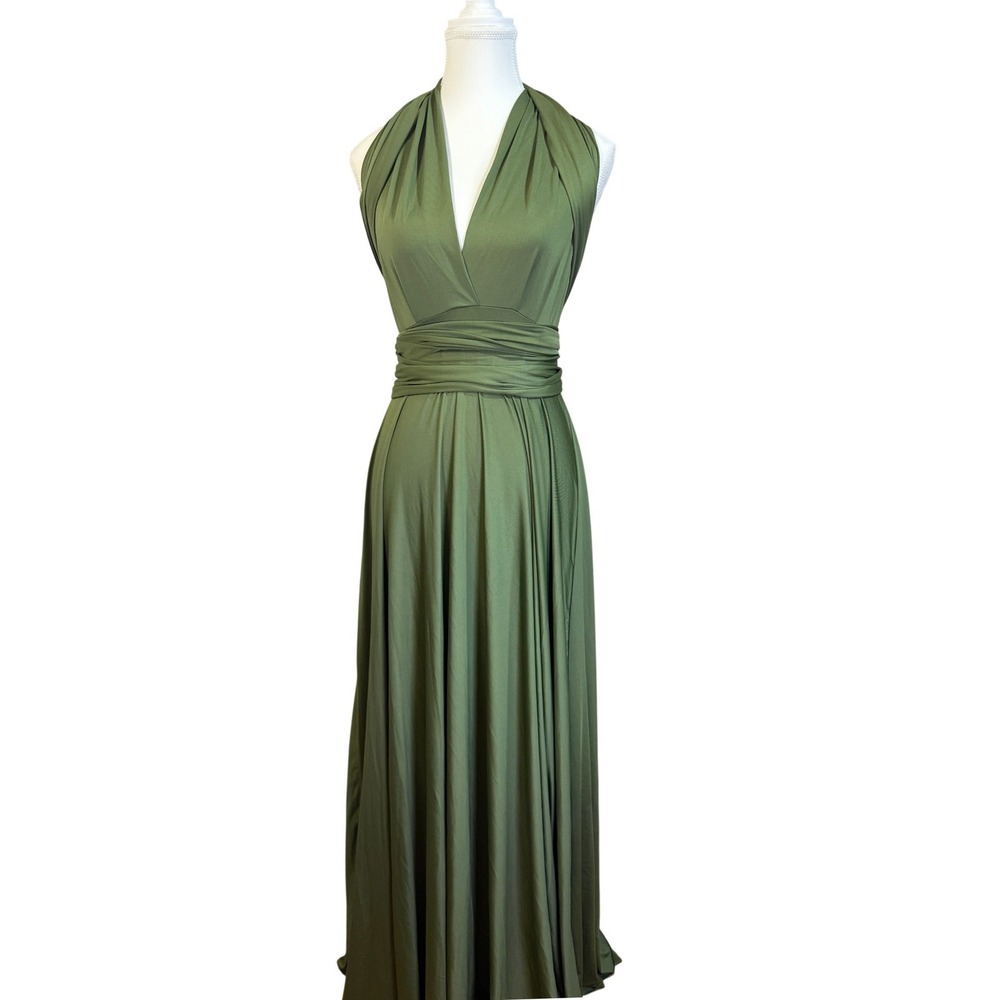 72 Styles Infinity Dress One Size Olive Green Convertible Multi-Way Maxi Grecian